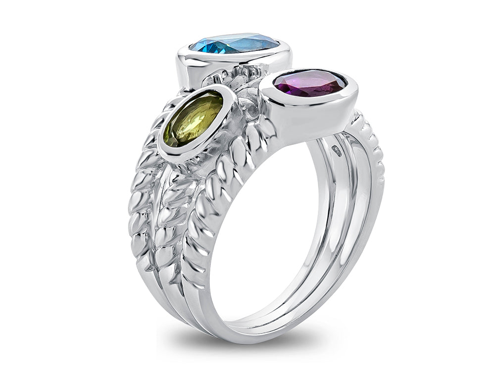 FJC Finejewelers Amethyst, Peridot, and Blue Topaz Ring