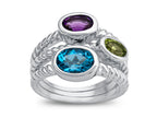 FJC Finejewelers Amethyst, Peridot, and Blue Topaz Ring