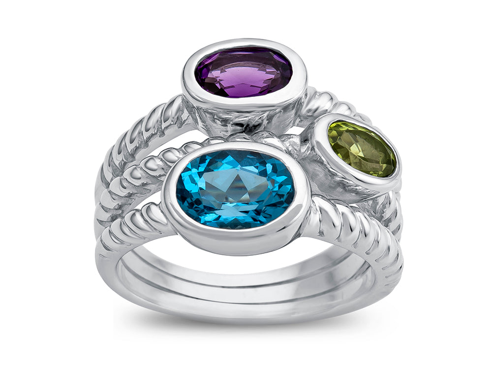 FJC Finejewelers Amethyst, Peridot, and Blue Topaz Ring