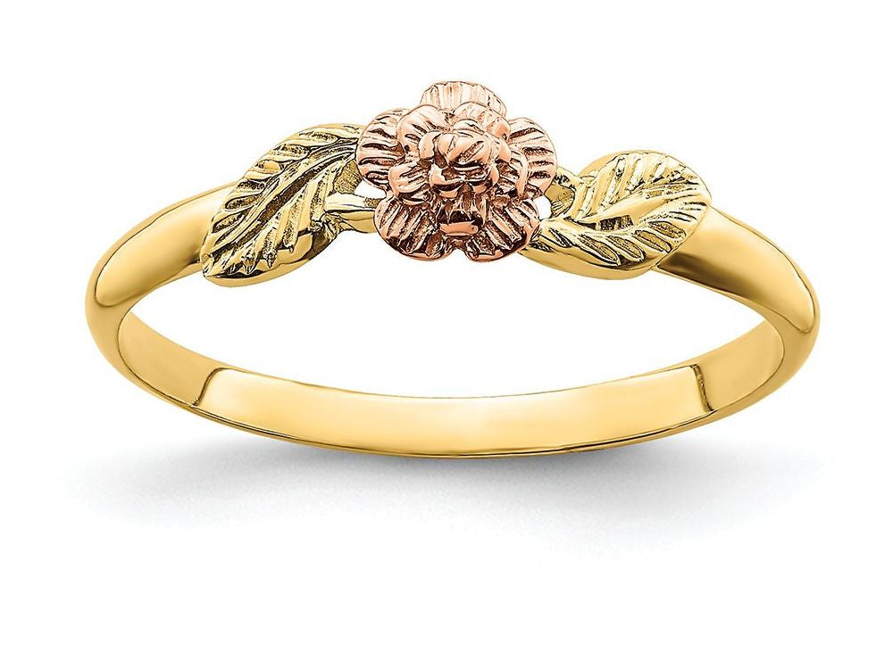 FJC Finejewelers 14k Yellow Gold Pink Flower with Leaf Sidestwo-color Rings