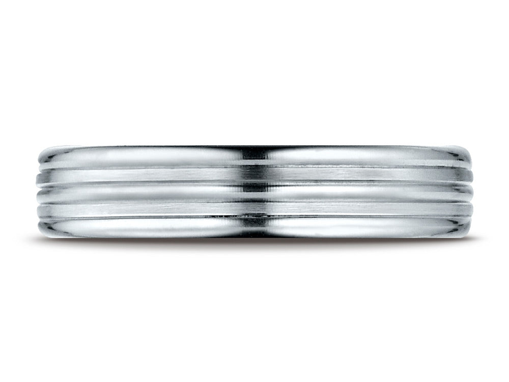 Benchmark® 14k Gold 4mm Comfort-fit Satin-finished Polished Center Trim And Round Edge Wedding Band Ring