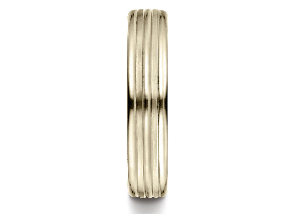 Benchmark® 14k Gold 4mm Comfort-fit Satin-finished Polished Center Trim And Round Edge Wedding Band Ring