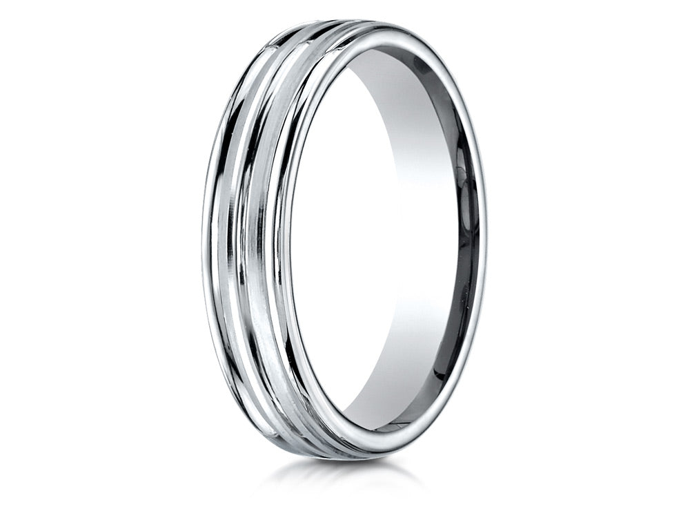 Benchmark® 14k Gold 4mm Comfort-fit Satin-finished Polished Center Trim And Round Edge Wedding Band Ring