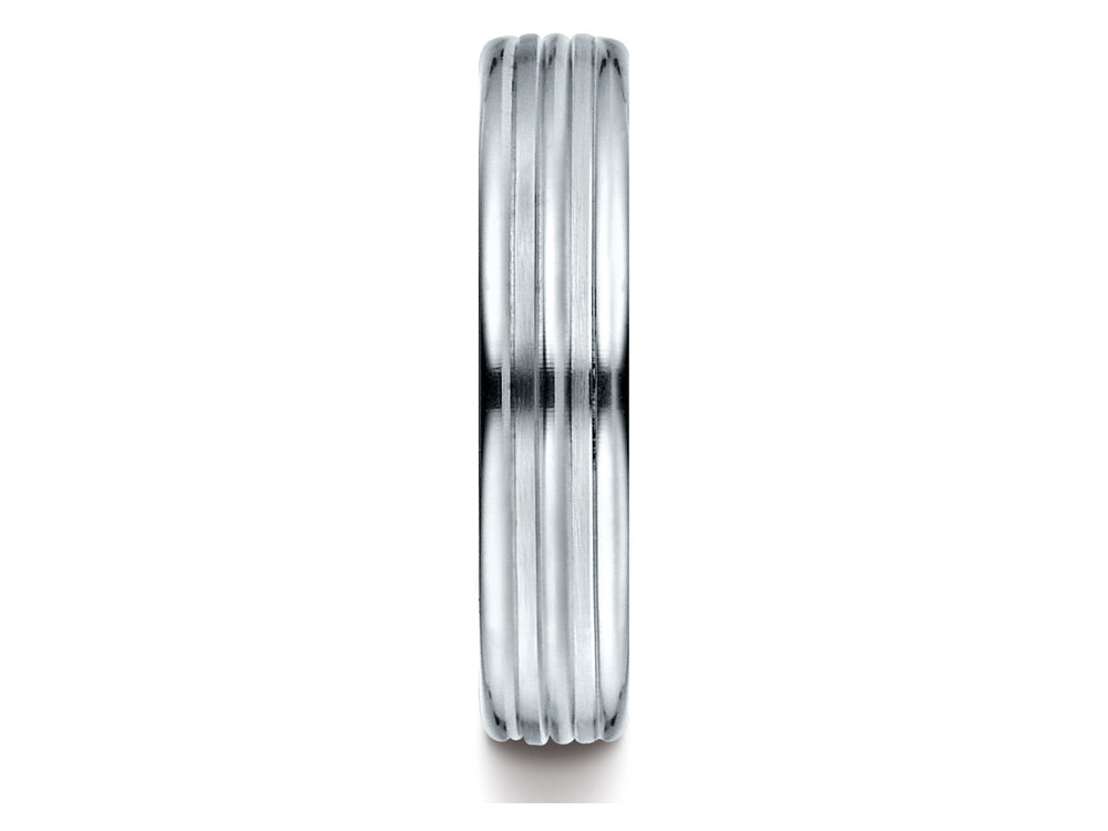 Benchmark® 18k Gold 4mm Comfort-fit Satin-finished Polished Center Trim And Round Edge Wedding Band Ring