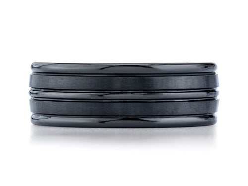 Benchmark® Ceramic 8mm Comfort-fit Satin-finished High Polished Center and Round Edge Design Ring