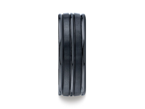 Benchmark® Ceramic 8mm Comfort-fit Satin-finished High Polished Center and Round Edge Design Ring
