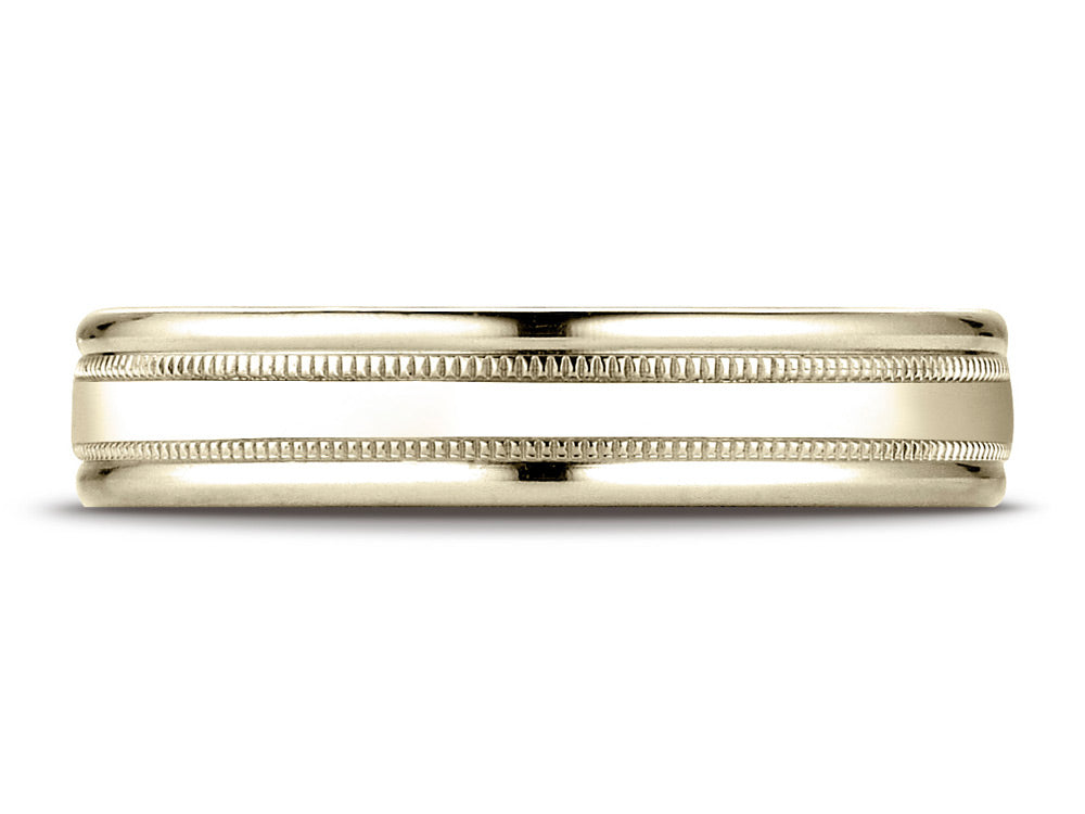 Benchmark® 14k Gold 4mm Comfort-fit High Polished Finish With A Round Edge And Milgrain Carved Design Wedding Band Ring