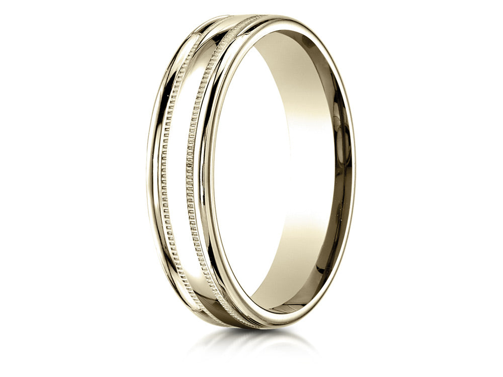 Benchmark® 14k Gold 4mm Comfort-fit High Polished Finish With A Round Edge And Milgrain Carved Design Wedding Band Ring