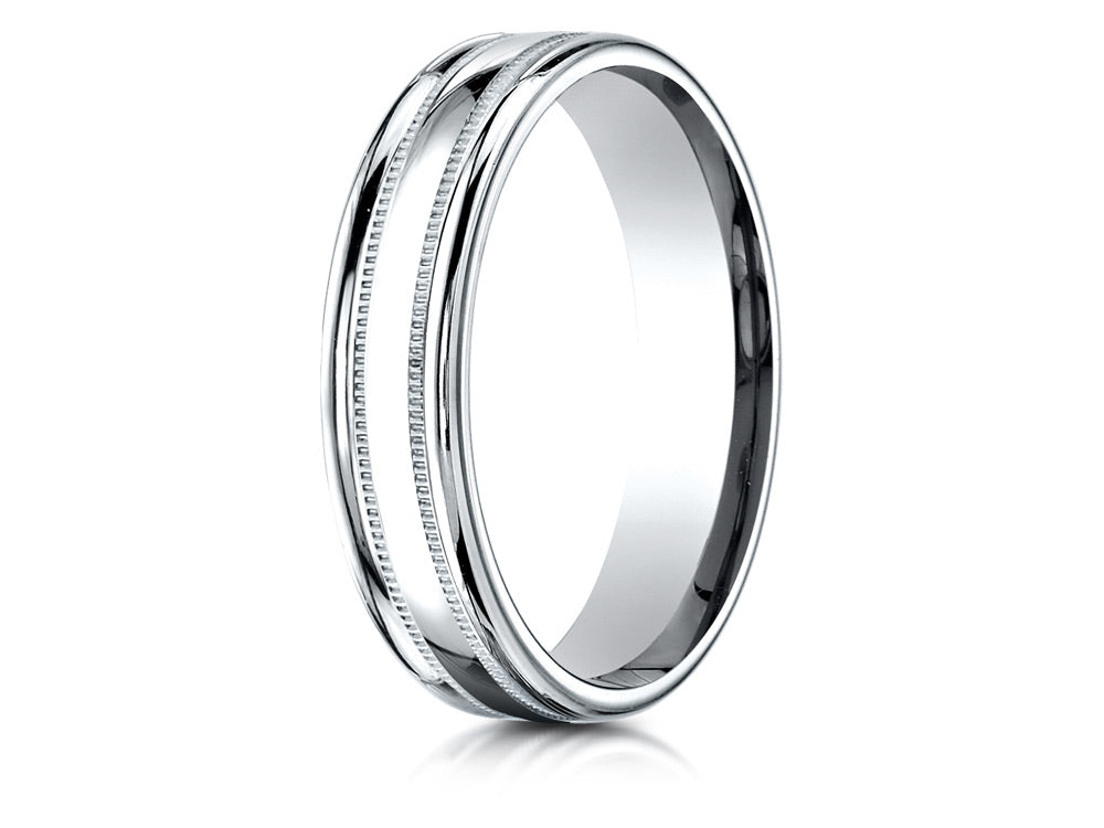 Benchmark® 14k Gold 4mm Comfort-fit High Polished Finish With A Round Edge And Milgrain Carved Design Wedding Band Ring
