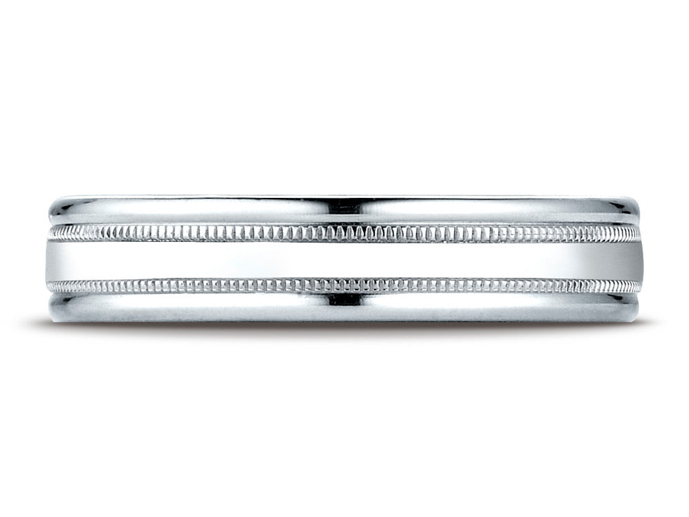 Benchmark® 18k Gold 4mm Comfort-fit High Polished Finish With A Round Edge And Milgrain Carved Design Wedding Band Ring