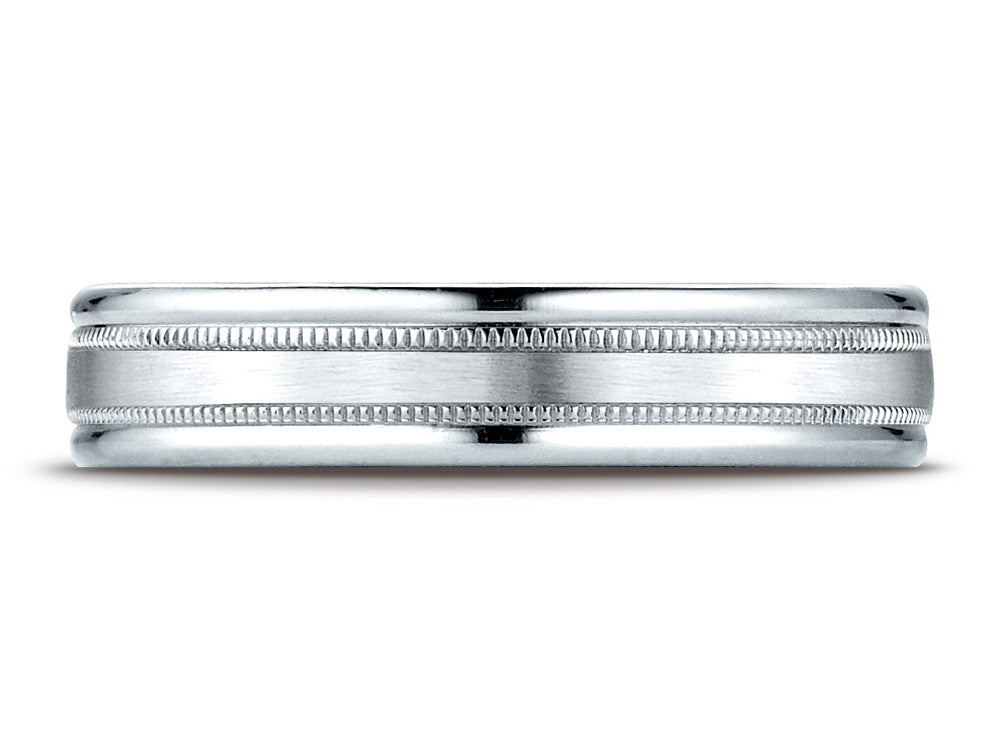 Benchmark® 14k Gold 4mm Comfort-fit Satin Finish Center With A Round Edge And Milgrain Carved Design Wedding Band Ring