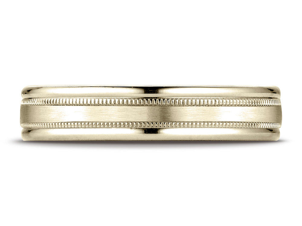 Benchmark® 14k Gold 4mm Comfort-fit Satin Finish Center With A Round Edge And Milgrain Carved Design Wedding Band Ring