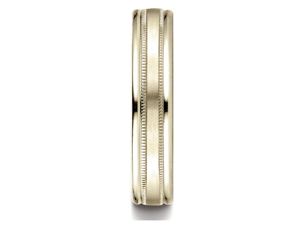 Benchmark® 14k Gold 4mm Comfort-fit Satin Finish Center With A Round Edge And Milgrain Carved Design Wedding Band Ring