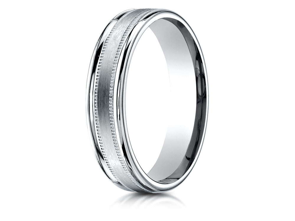 Benchmark® 14k Gold 4mm Comfort-fit Satin Finish Center With A Round Edge And Milgrain Carved Design Wedding Band Ring