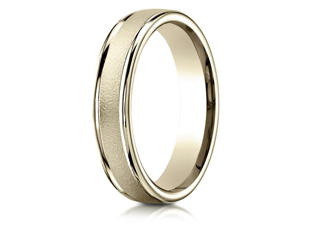 Benchmark® 18k Gold 4mm Comfort-fit Wired-finished High Polished Round Edge Carved Design Wedding Band Ring