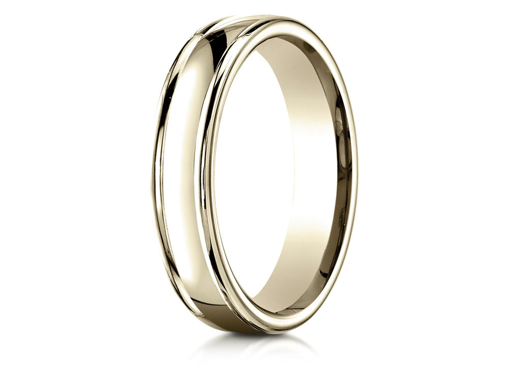 Benchmark® 18k Gold 4mm Comfort-fit Satin-finished High Polish Finish Round Edge Design Wedding Band Ring