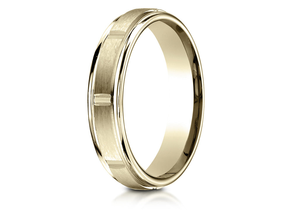 Benchmark® 18k Gold 4mm Comfort-fit Satin-finished Polished Center Cuts Round Edge Wedding Band Ring
