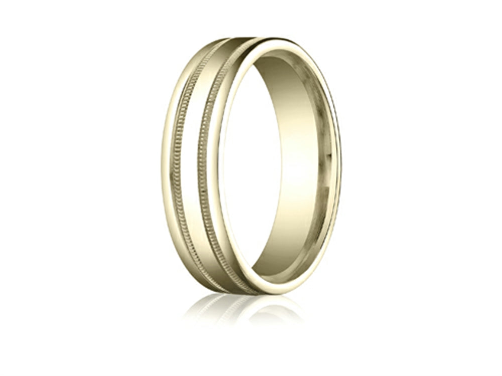 Benchmark® 6mm Comfort-fit High Polished With Milgrain Round Edge Carved Design Wedding Band Ring