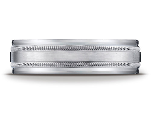 Benchmark® 6mm Comfort-fit Satin-finished With Milgrain Round Edge Carved Design Wedding Band Ring