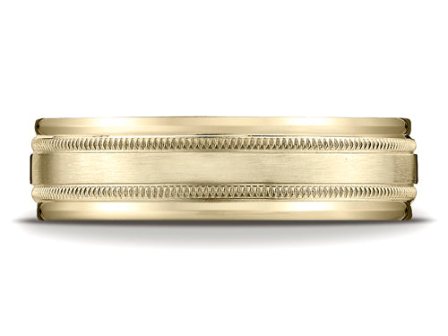 Benchmark® 6mm Comfort-fit Satin-finished With Milgrain Round Edge Carved Design Wedding Band Ring