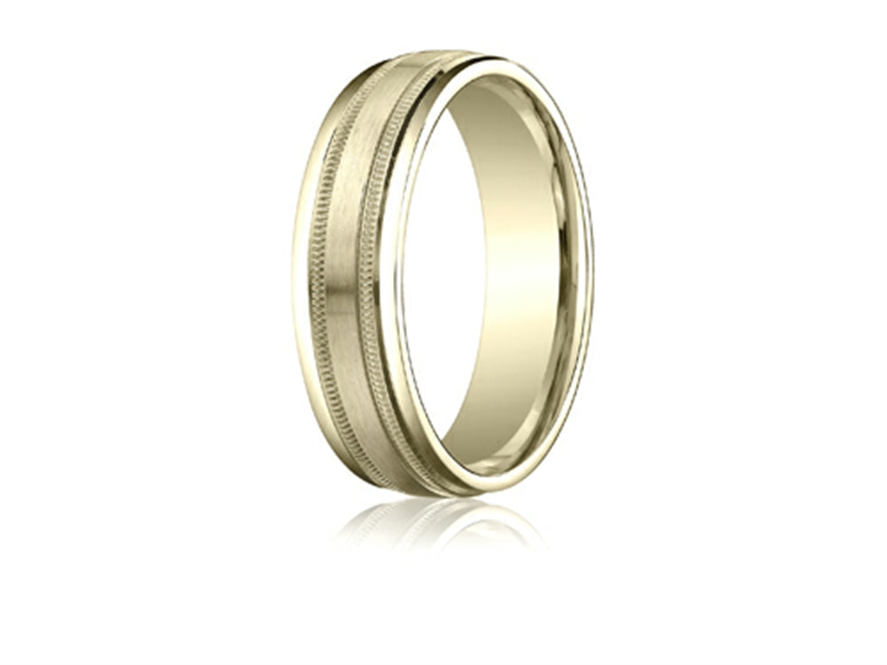Benchmark® 6mm Comfort-fit Satin-finished With Milgrain Round Edge Carved Design Wedding Band Ring