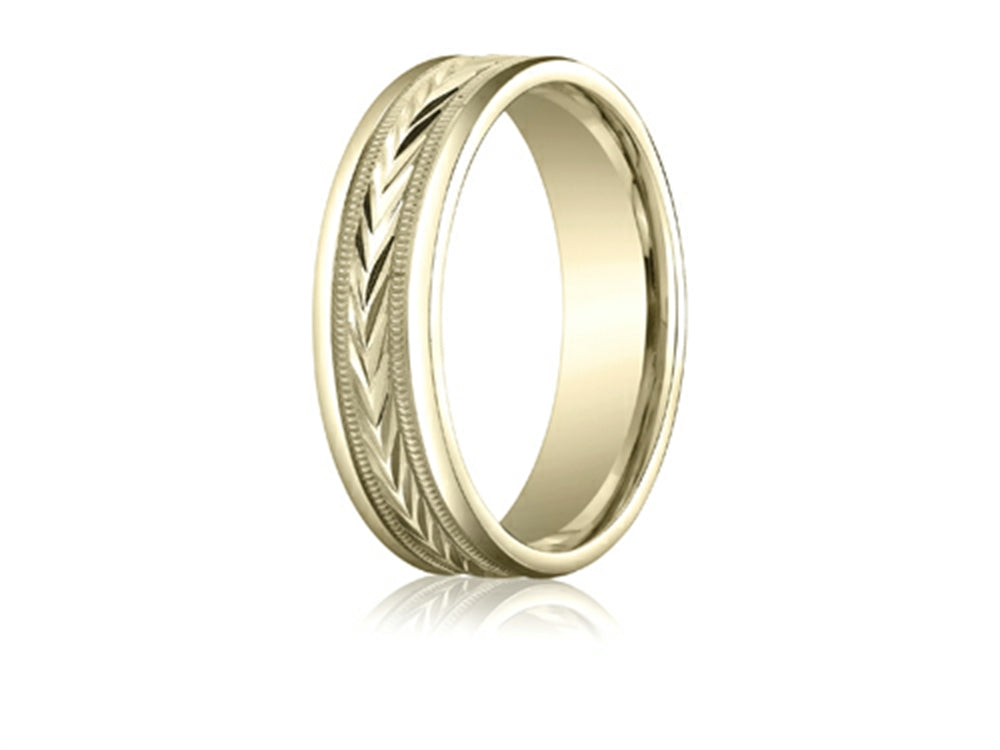Benchmark® 6mm Comfort-fit Harvest Of Love Round Edge Carved Design Wedding Band Ring
