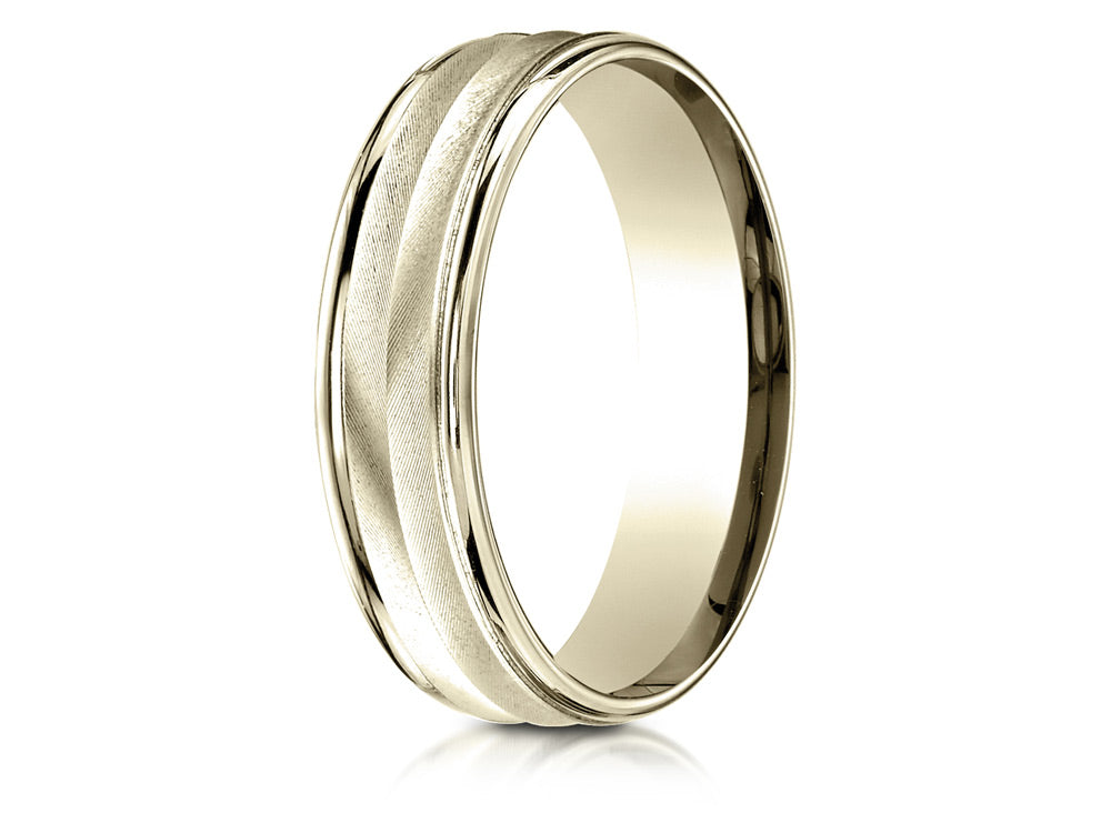 Benchmark® 14k Gold 6mm Comfort-fit Chevron Design High Polished Round Edge Carved Design Wedding Band Ring