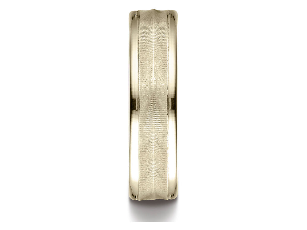 Benchmark® 10k Gold 6mm Comfort-fit Chevron Design High Polished Round Edge Carved Design Wedding Band Ring