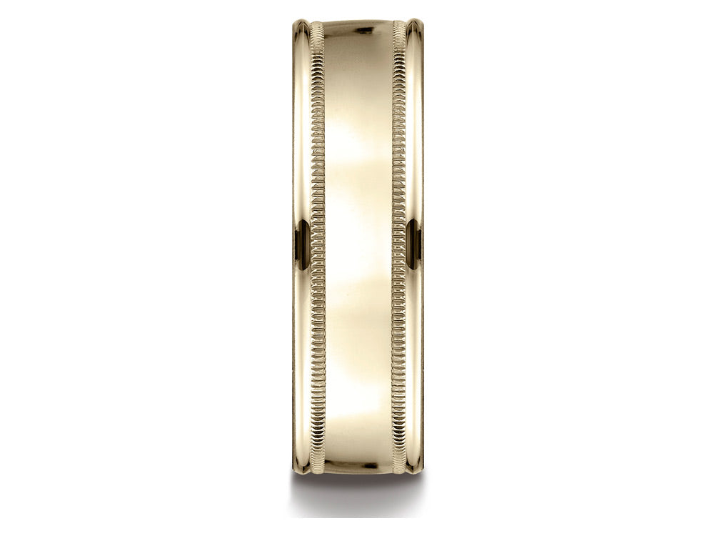 Benchmark® 14k Gold 7mm Comfort-fit High Polished With Milgrain Round Edge Carved Design Wedding Band Ring