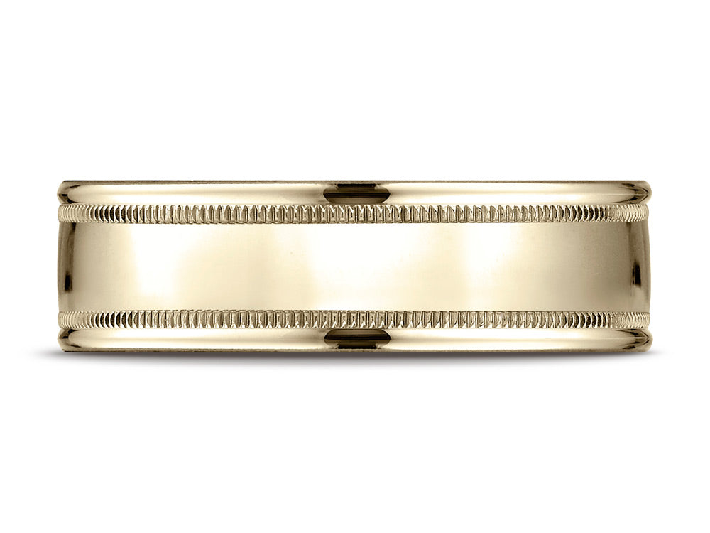 Benchmark® 10k Gold 7mm Comfort-fit High Polished With Milgrain Round Edge Carved Design Wedding Band Ring
