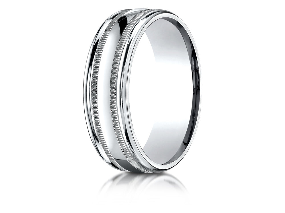Benchmark® 18k Gold 7mm Comfort-fit High Polished With Milgrain Round Edge Carved Design Wedding Band Ring