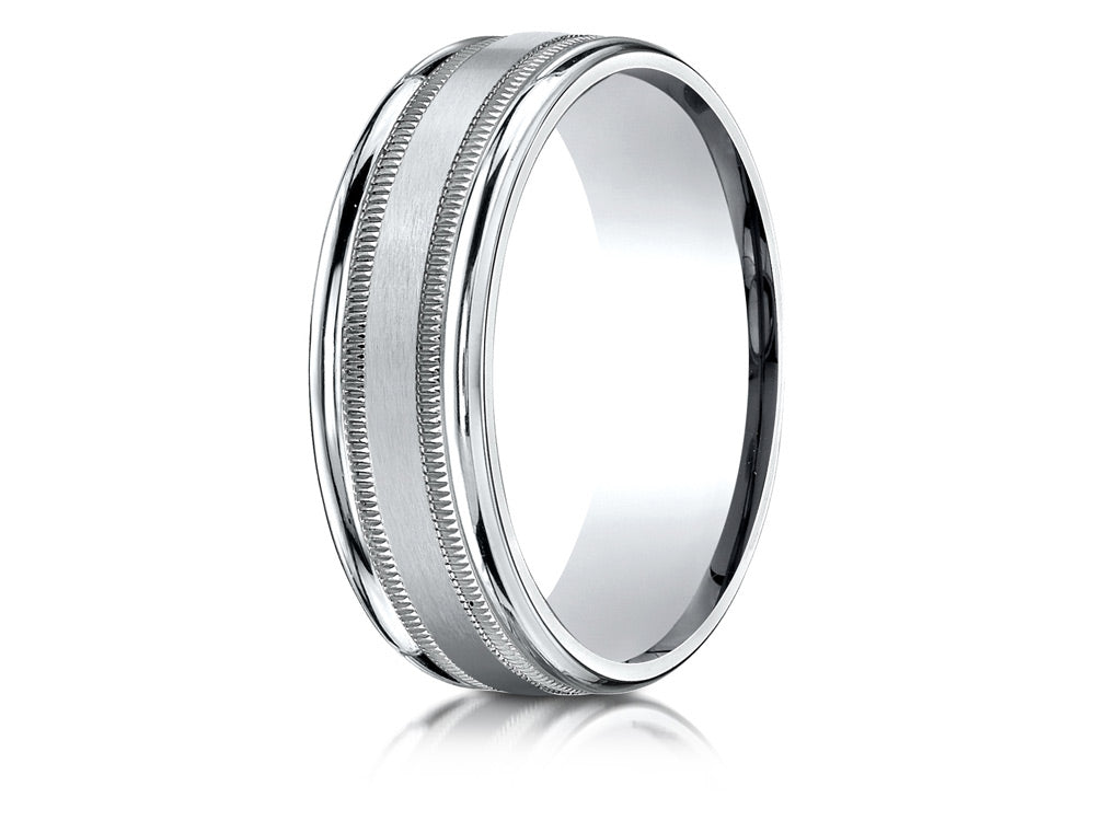 Benchmark® 14k Gold 7mm Comfort-fit Satin Finish Center With Milgrain Round Edge Carved Design Wedding Band Ring