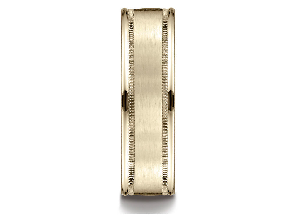 Benchmark® 10k Gold 7mm Comfort-fit Satin Finish Center With Milgrain Round Edge Carved Design Wedding Band Ring