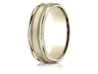 Benchmark® 18k Gold 7mm Comfort-fit Satin Finish Center With Milgrain Round Edge Carved Design Wedding Band Ring