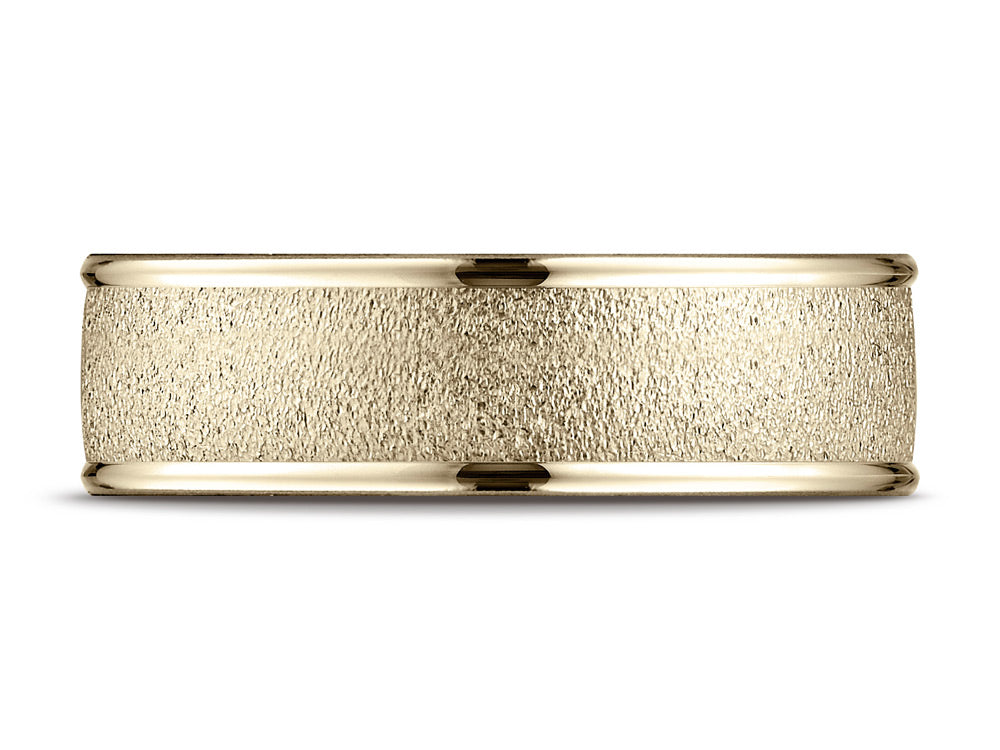 Benchmark® 14k Gold 7mm Comfort-fit Wired-finished High Polished Round Edge Carved Design Wedding Band Ring