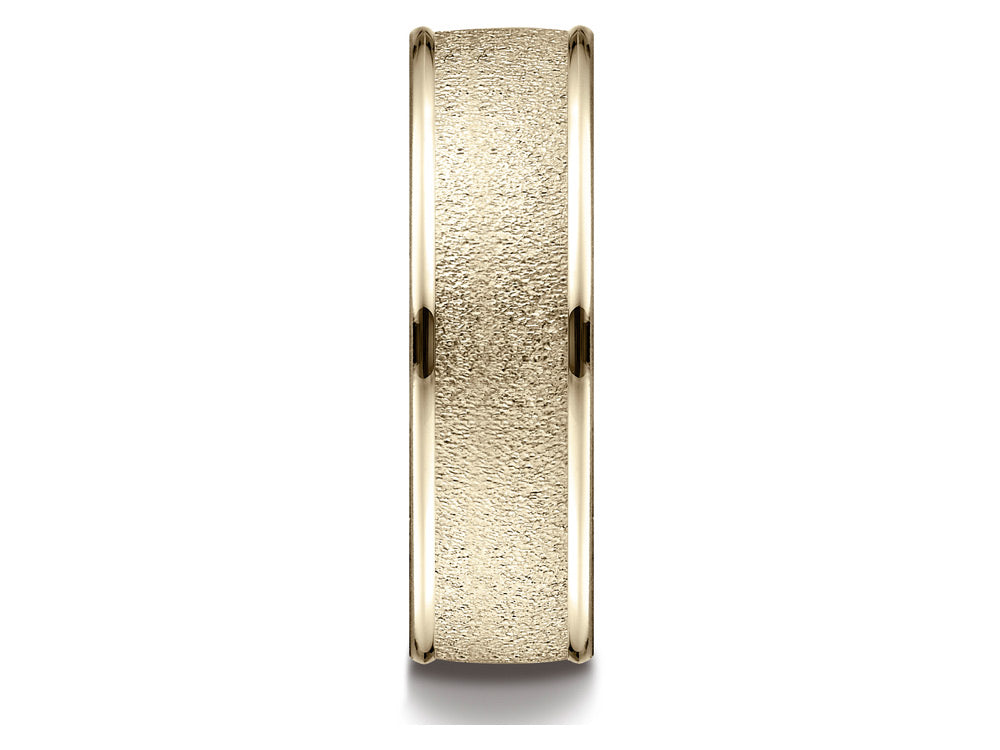 Benchmark® 14k Gold 7mm Comfort-fit Wired-finished High Polished Round Edge Carved Design Wedding Band Ring