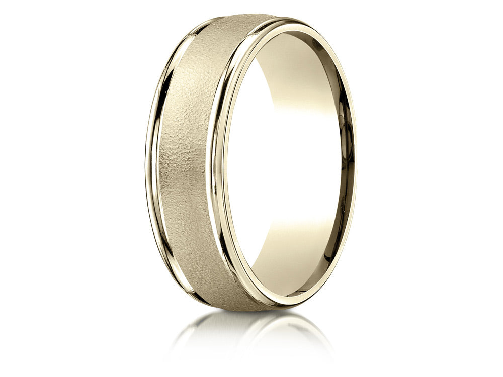 Benchmark® 18k Gold 7mm Comfort-fit Wired-finished High Polished Round Edge Carved Design Wedding Band Ring