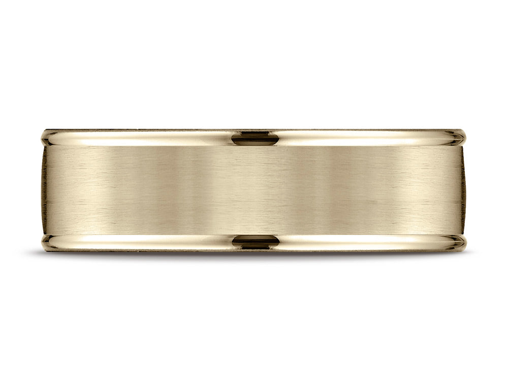 Benchmark® 14k Gold 7mm Comfort-fit Satin Finish High Polished Round Edge Carved Design Wedding Band Ring