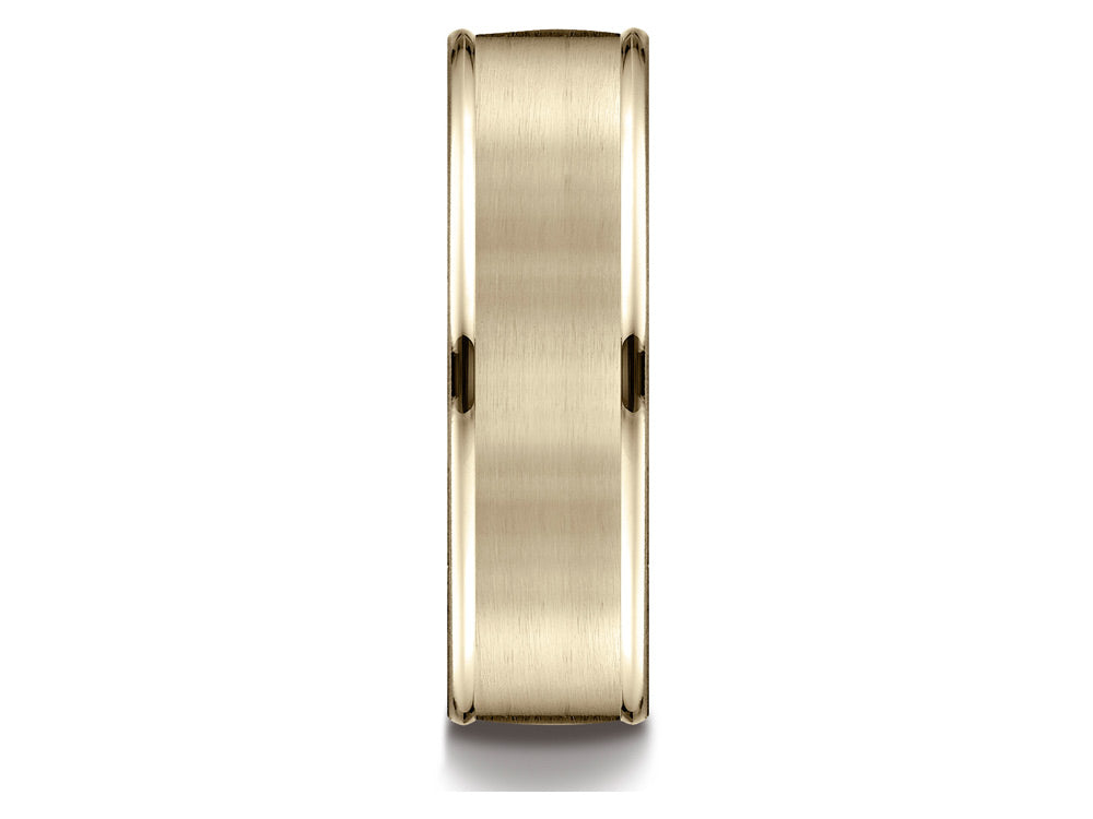Benchmark® 14k Gold 7mm Comfort-fit Satin Finish High Polished Round Edge Carved Design Wedding Band Ring