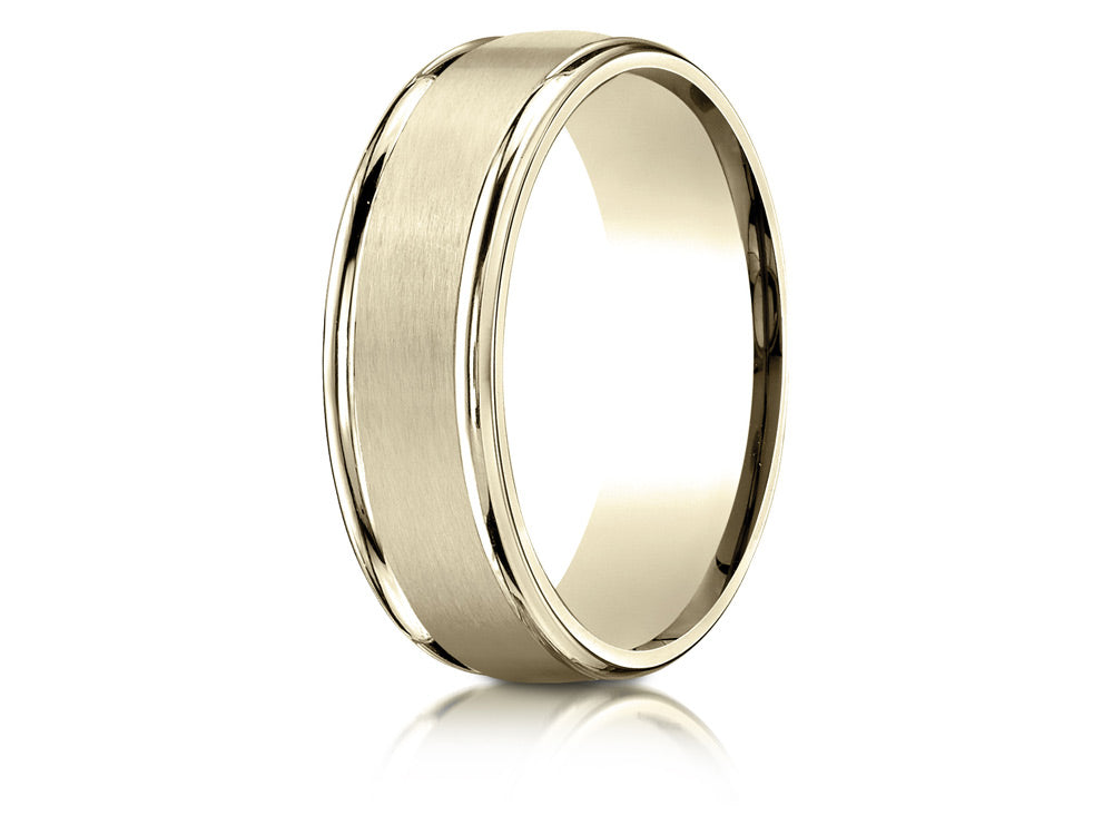 Benchmark® 14k Gold 7mm Comfort-fit Satin Finish High Polished Round Edge Carved Design Wedding Band Ring