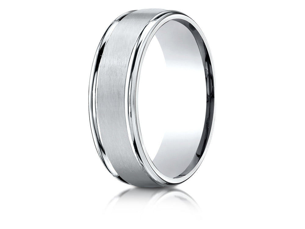 Benchmark® 14k Gold 7mm Comfort-fit Satin Finish High Polished Round Edge Carved Design Wedding Band Ring