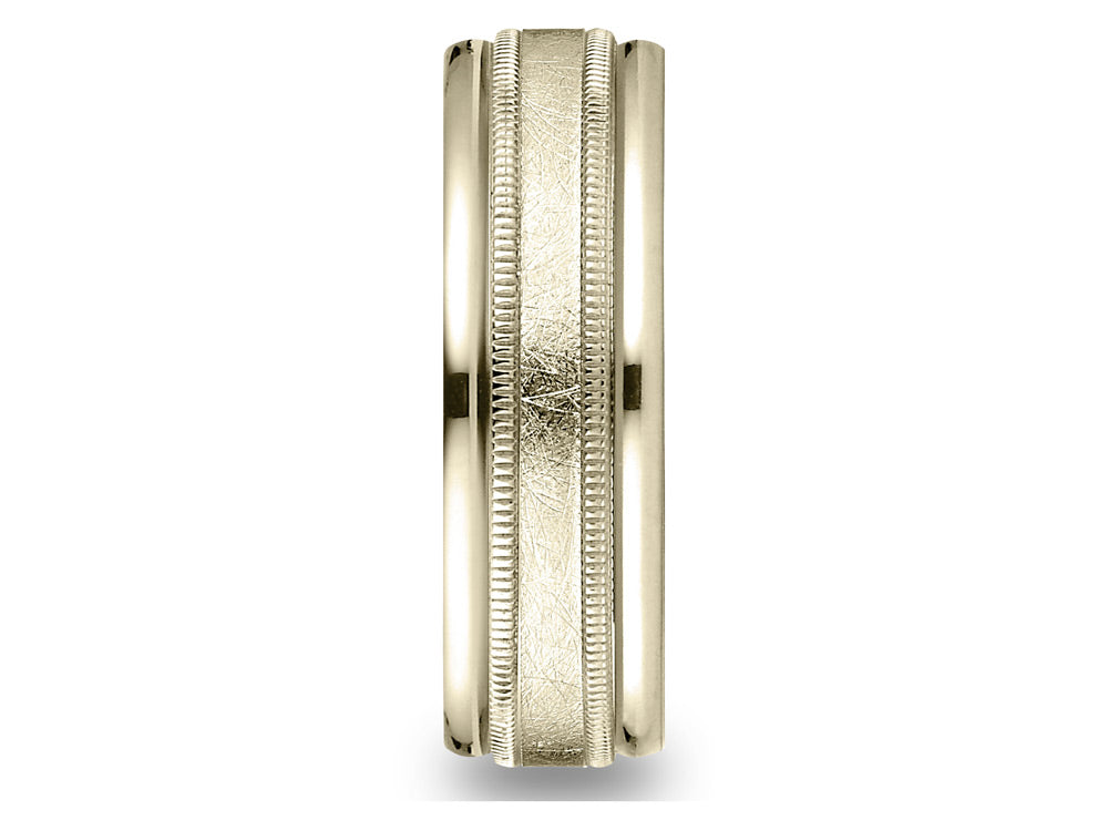 Benchmark® 14k Gold 7mm Comfort-fit Swirl Finish Center Milgrain Round Edge Carved Design Wedding Band Ring