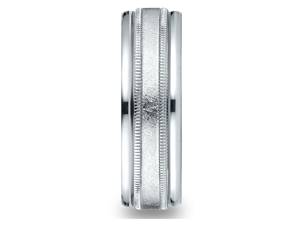 Benchmark® 10k Gold 7mm Comfort-fit Swirl Finish Center Milgrain Round Edge Carved Design Wedding Band Ring