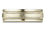 Benchmark® 18k Gold 7mm Comfort-fit Swirl Finish Center Milgrain Round Edge Carved Design Wedding Band Ring