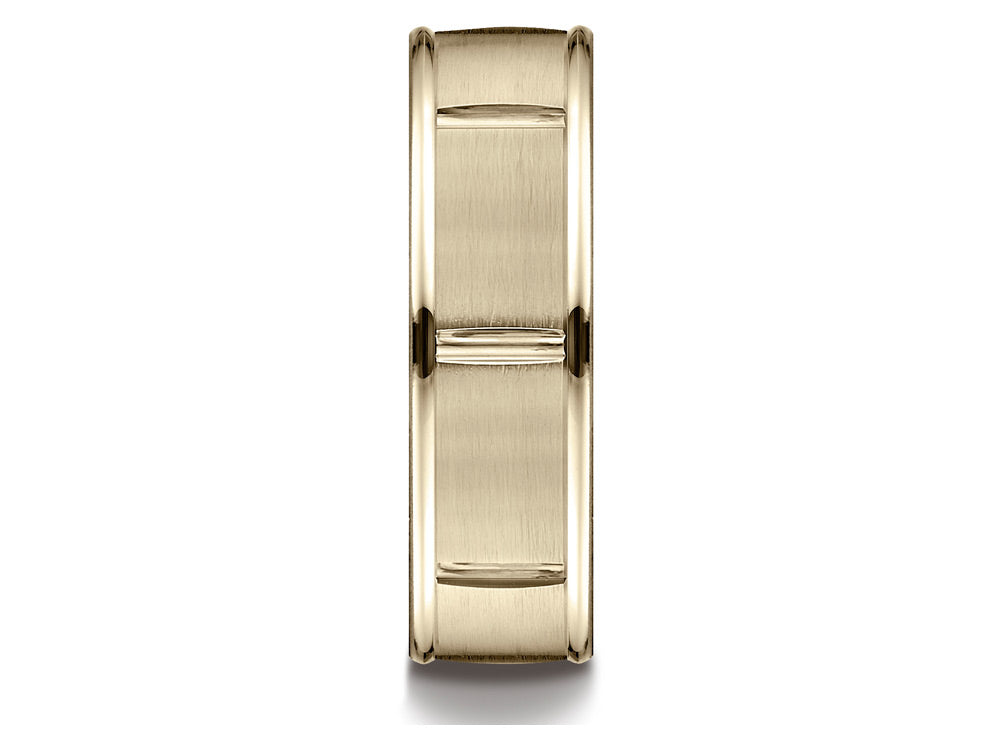 Benchmark 18k Gold 7mm Comfort-fit Satin-finished 8 Polished Cuts And Round Edge Wedding Band Ring