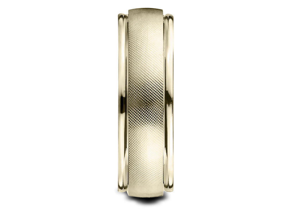 Benchmark 14 Karat Gold 7mm Comfort-fit Florentine Center High Polish Round Edge Design Wedding Band Ring