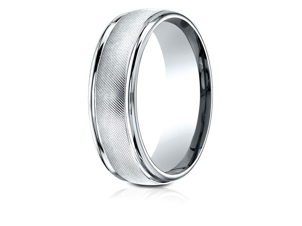 Benchmark 18 Karat Gold 7mm Comfort-fit Florentine Center High Polish Round Edge Design Wedding Band Ring