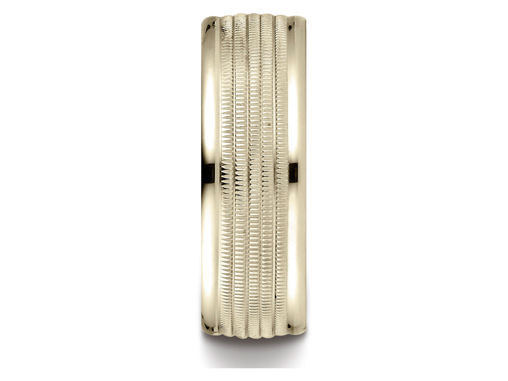 Benchmark 10k Gold 8mm Comfort-fit Multi Milgrain Center High Polish Round Edge Design Wedding Band Ring