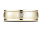 Benchmark 14k Gold 8mm Comfort-fit Wire Brush Finish High Polished Round Edge Carved Design Wedding Band Ring