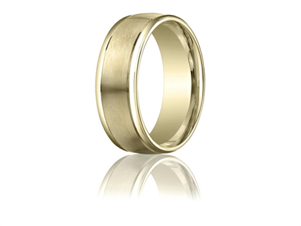Benchmark 8mm Comfort-fit Satin-finished High Polished Round Edge Carved Design Wedding Band Ring